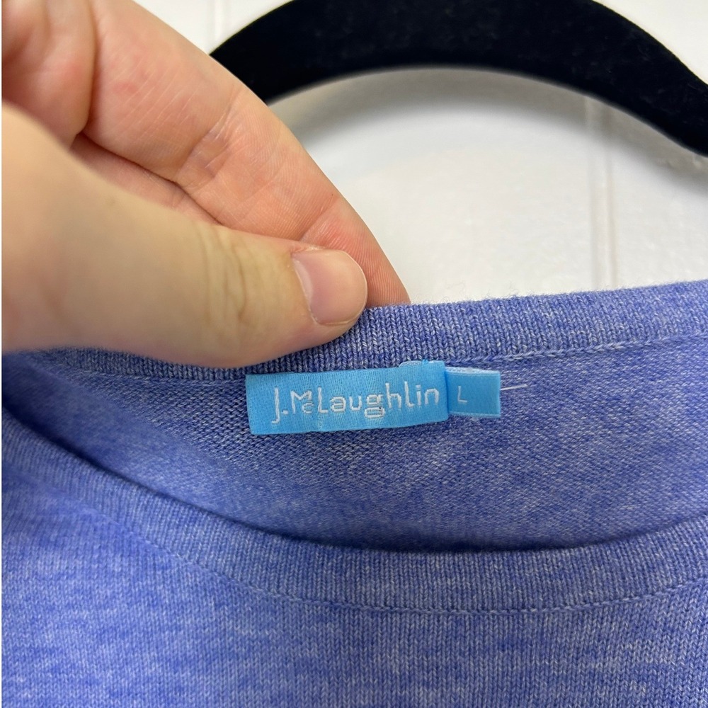 J McLaughlin Sweater Top women's L Periwinkle‎ Blue Cotton Knit Ruffle classic - Picture 3 of 9